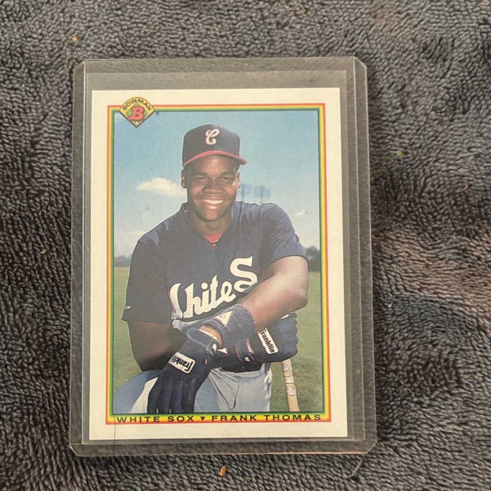Baseball Trading Card with Player in Navy Jersey